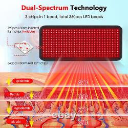 Tapis de thérapie par la lumière rouge 850 et 660 nm avec 360 LED infrarouges pour soulager les douleurs musculaires du dos